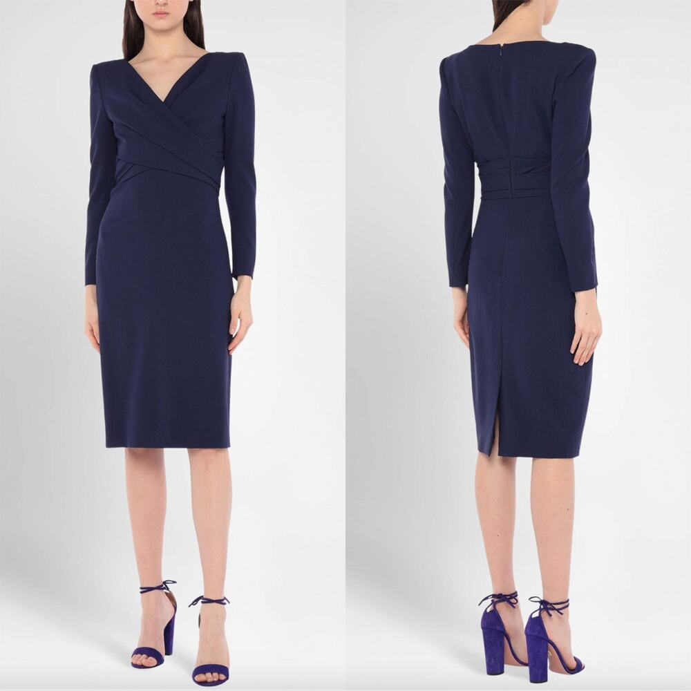 NEW Alexander McQueen Gathered Sapphire Pencil Virgin Wool Dress Size 44